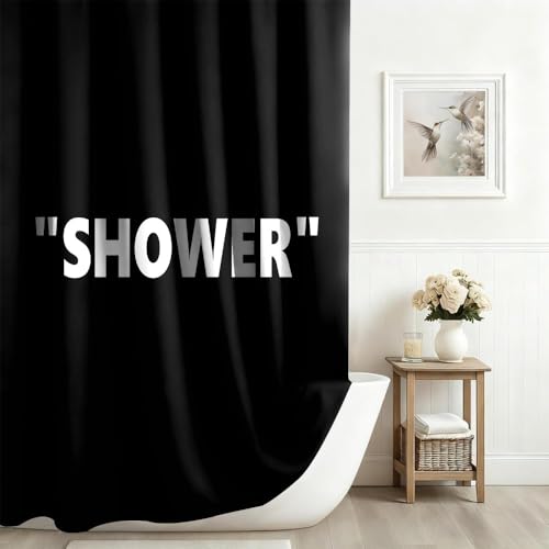 Rideau de douche abstrait imperméable en tissu noir et blanc 180x240