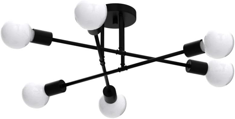 MEIXISUE Black Modern Sputnik Chandelier Ceiling Light Fixtures,6-Lights Industrial Metal Semi Flush Mount Ceiling Light for Bedroom Dining Room Living Room Kitchen Hallway UL Listed