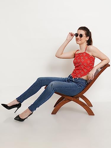Image of POPWINGS Casual Hankie Cotton Sustainable Bagru Print Crop Top for Women || Square Neck Crop Top for Women || Sleeveless Crop Top for Women || Cotton Women Crop Top for Summer