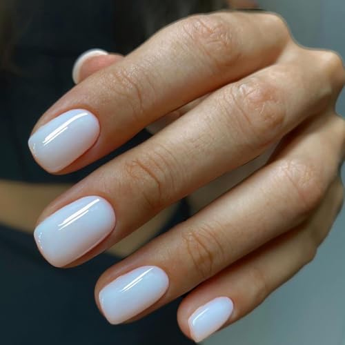 Ceboic 24 Piezas Uñas Postizas Cortas Cuadradas Francesas Adhesivas Uñas Acrílico Cobertura Completa Uñas Falsas con...