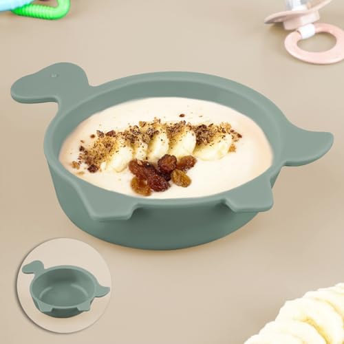 Meleni Baby Kaplumbağa Figürlü Silikon Bebek Mama Kasesi - Şekilli Bebek Beslenme Kasesi - Yeşil - Görsel 1