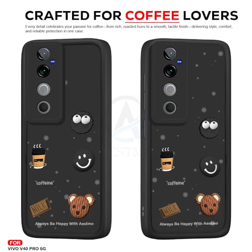Image of AESTMO Back Case Cover for Vivo V40 / V40 Pro / T3 Ultra Cover | Cute Fun Cartoon 3D Ball | Coffee Silicone Case | Full Body Protection | Camera Protection Back Cover (Black)