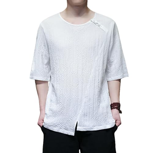 Chemise boutons chinois homme vintage coupe droite design minimaliste haut de gamme