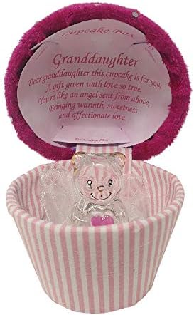 Cupcake Crystal Glass Teddy Bear Gift Set Boxes, Beautiful Inside Lid Engraved with a Lovely Poem, Personalized and Ornamental Gift Set for Special Occasion including Birthdays. (Nanna)