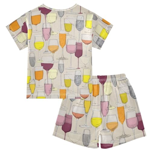 Pajama Sets Wine Glass Pattern Short Sleeve Summer Sleepwear 2 Piece Pjs2