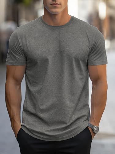 Camiseta básica de manga corta para hombre, cuello redondo, suave, informal, básica, Gris,claro, Large