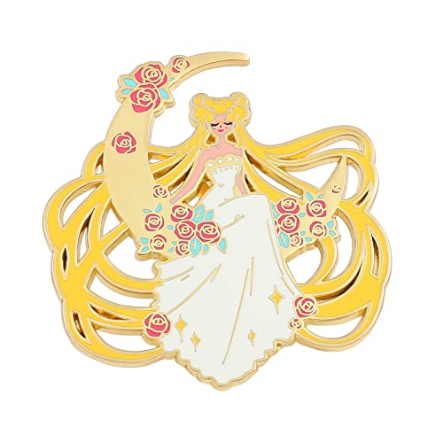 Anime Sai-Lor-Moon Enamel Pins, Tsukino Usagi Moon Red Rose Flower Brooch Metal Badges Gifts For Women Girls Fans #TOP14