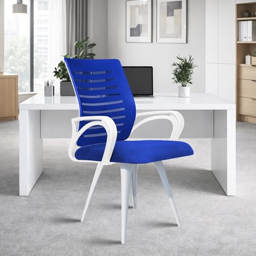 Image of ROSE Elite | 3 Years Brand Warranty | Ergonomic Office Chair, Study, WFH, Revolving, Rolling, Desk, Task, Laptop, Student Chair (White & Blue, Elite MB Reception)