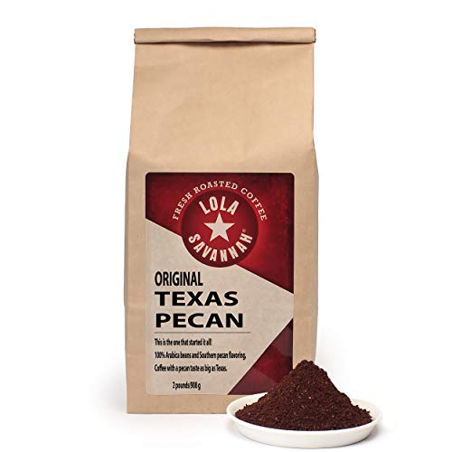 Lola Savannah Texas Pecan Ground Coffee - Arabica Beans Brimming with Roasted Pecan Flavor | Caffeinated | 2lb Bag