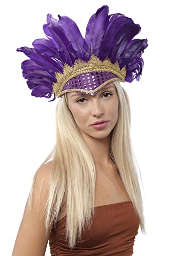 Diadema Plumas Carnaval para Disfraz de Pavo Real, Antifaz Veneciana Brasil con Plumas, Penacho Indio para Disfraz de Fiesta (MORADO)