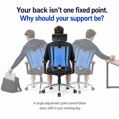 Image of MAKTUNE Flex High Back Ergonomic Office Chair for Work | Adaptive Dual-Frame Mesh Back, Auto-Weight 90-135 Recline, 3D Armrests, Adjustable Headrest, Aluminium Base, Tested 200 kg