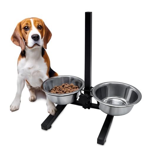 Spetebo Hunde Futterstation höhenverstellbar - 2 Schüsseln - Futterbar Futternapf Fressnapf Wassernapf für Innen und Außen