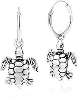 Versatile Sea Turtle .925 Sterling Silver Hoop Dangle Earrings