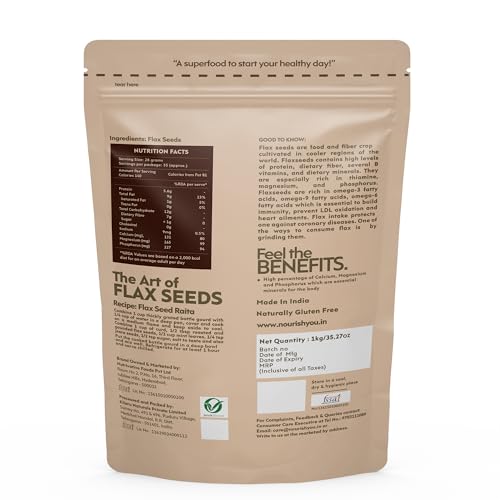 Image of Nourish You Raw Flaxseeds 1Kg - Alsi Seeds | 100% Flaxseeds for Hair Growth | Raw Seeds for Eating | Source of Iron & Dietary Fibre | Rich in Protein