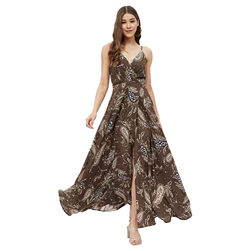 Image of Harpa Women's Rayon Modern Maxi Casual Dress (GR6387A- Olive Small)