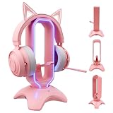 Tilted Nation Cute Headphone Stand Pink | Headset Stand with RGB, Mouse Bungee Holder, and 2 Port USB Hub Charger - Desk Gaming Accessories