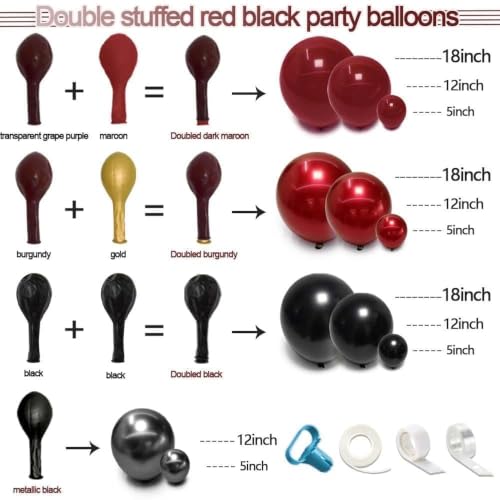 Image of Red Black Party Balloon Kit 2pack Foil Fringe Curtains,Square Foil Wine Bottle Crown Balloons Doubled Burgundy Black Balloon Arch for Birthday Bachelorette Gothic Vampire Celebration Wine Party Decor