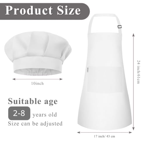 Image of uniformer Kids Apron with Chef Cap for Cooking, Baking, Painting Art & Crafts | Adjustable Child Apron with 2 Pockets | Great for Kitchen, School