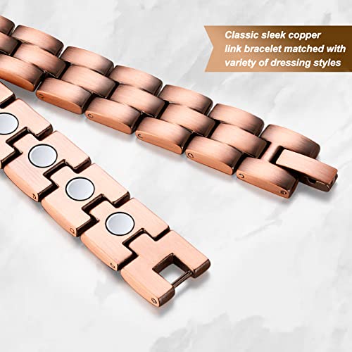 Feraco Solid Copper Bracelet For Men Arthritis Mens Magnetic Bracelet With Ultra Strong Therapy Magnets For Carpal Tunnel Healing Adjustable Length With Sizing Tool #TOP2