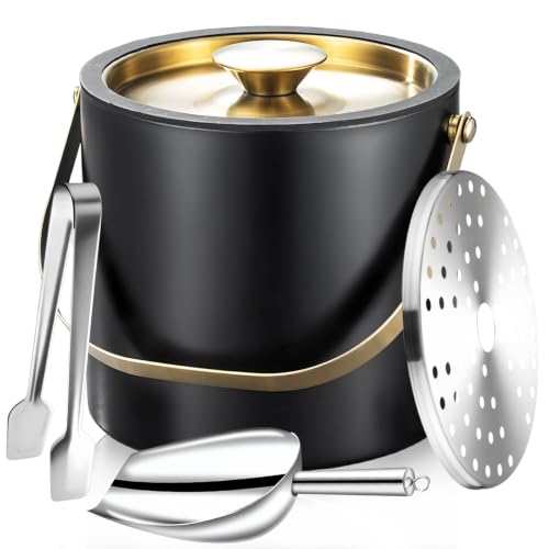 Image of Ice Bucket with Lid and Tongs, Stainless Steel Ice Bucket with Ice Scoop