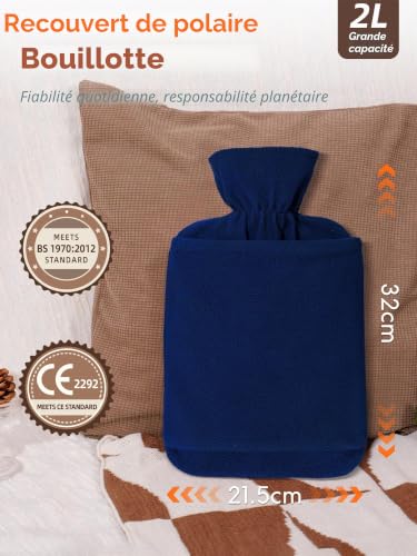MUPAS Wärmflasche mit Fleece-Bezug, 2L, dicht, Känguru-Tasche, Blau – vue 2