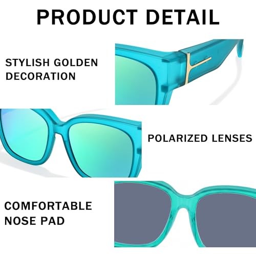 Image of SIPHEW Mirrored Sunglasses Polarized Fit Over Glasses for Women - Trendy Large Square w UV400 Protection Sun Glasses