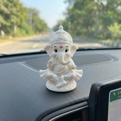 Image of Shri Ganesha Idol Murti, 8 cm Height, Bal Ganesh, 3D Printed, PETG Material, Light Weight, God Ganesha Idol for Car Dashboard, Home Decor, Puja, Gift, Office Desk, Pooja Mandir