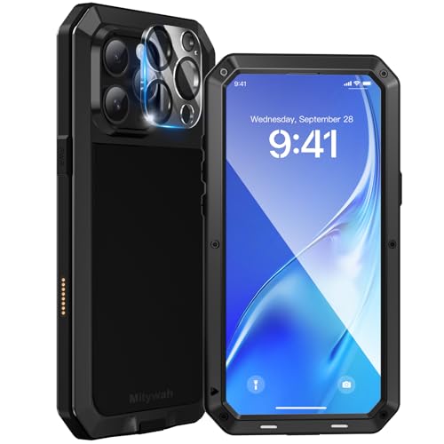 Mitywah Metal Case for iPhone 16 Pro Max, Heavy Duty Rugged