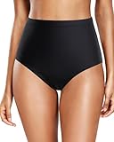 Tempt Me Women Black High Waisted Bikini Bottoms Retro Tummy Control Swimsuit Bottoms L