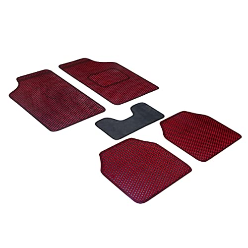 Image of Kingsway Dotted Design Car Floor Foot Mats Universal Fit for Hyundai Tucson, Model Year : 2022 Onwards, Water and Dustproof, Color Red, Set of 5 Pieces