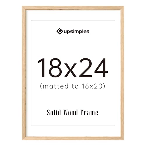 Image of upsimples 18x24 Picture Frame Solid Wooden, Nursery Decor, 1Pack Natural | 100% Solid Wood, Fit 16x20 with Mat and 18 x 24 Poster, Wall Decor or Tabletop Display, Safe For Nursery Kids Room