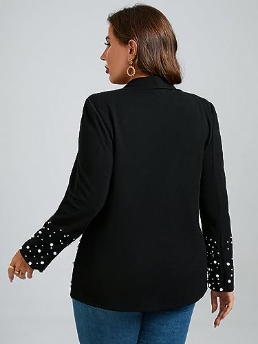 WDIRARA Women's Pearls Trim Blazers Open Front Long Sleeve Shawl Collar Elegant Suits Jackets2