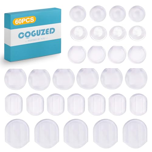 CoguZed 60-Piece 6-Size Clear Silicone Earring Pads Non-Slip Soft & Durable Cushions for Clip-On Earrings (Hypoallergenic Ideal for Gym Workouts Running & Daily Wear)