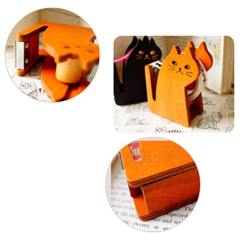 Tape Dispenser, Cute Cat Tape Dispenser, Vintage Wooden Kitty Tape Cutter with 1 Roll Tape for Home Office Desktop Accessory for Students Girls Boys image 6