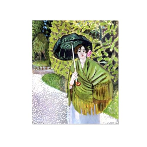 Impression sur toile femme au parapluie vert décoration murale tableaux abstraits 80x105