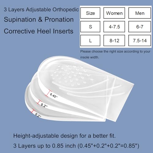 Image of 3 Layer Adjustable Orthopedic Heel Lift for Supination & Over-Pronation Correction Medial & Lateral Heel Wedge Inserts for Knee Pain, Bow Legs