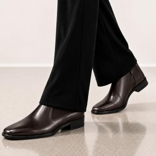 Image of Black Chelsea Boots for Men | Premium Leather Finish Ankle Boots with Side Zip & Elastic | Men's Formal Shoes, Casual Boots, Office Wear Stylish High Ankle Boot Shoes