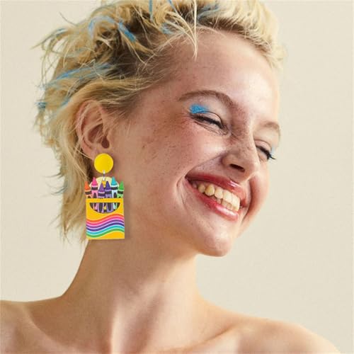 Handmade Wooden Pencil Drop Earring Lightweight Apple Rainbow Pencil Dinosaur Book Wood Earrings Funny Caterpillar Teacher Student Dangle Earrings for Women Back to School Gift2