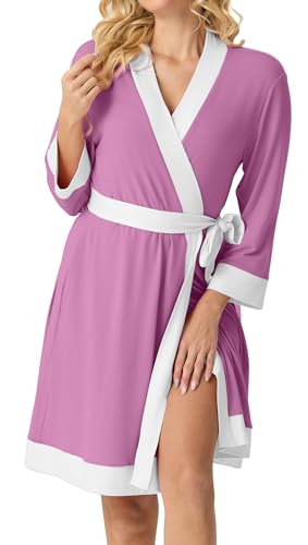 Image of PrinStory Womens Robe Knit Kimono Bathrobe Lightweight Soft Sleepwear Knee Length Lounge Robes