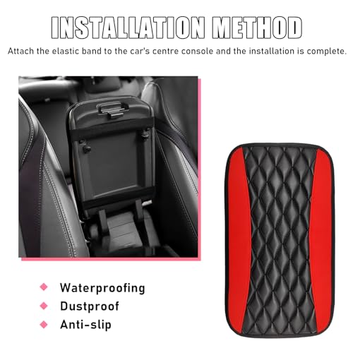 Car Center Console Cushion Pad, PU Leather Waterproof Auto Armrest Box Cover Protector, Comfortable Armrest Seat Box Cover Mat, Universal Car Accessories for SUV Truck (Red) - Image 6