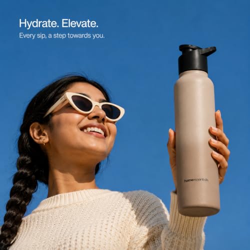 Image of HomeEssentials Premium Stainless Steel Water Bottle - Single-Wall 1000ml | Single-Wall Insulated Leakproof Stainless Steel Lid | Unbreakable, BPA-Free, Fridge Bottles for Home, Office, School, Travel