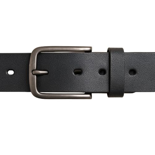 Image of TBCC LEATHER Men's Black Belt /Genuine Leather /Waist Sizes 34 & 36 Inches /Durable Metal Buckle /for Casual & Formal Wear