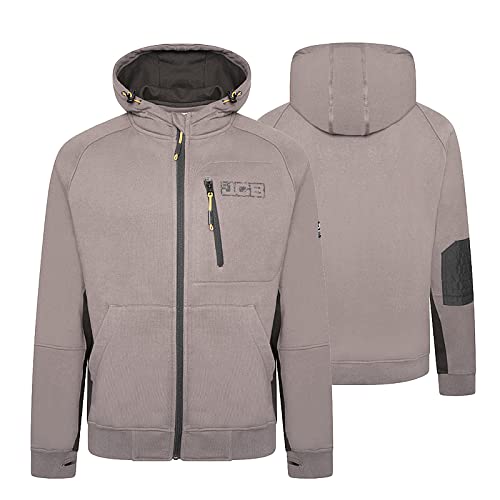 JCBTrade Work Hoodie Made with 80% Cotton & 20% Polyester Hoodies for Men Branding Details Mens Clothes Cordura Fabric Elbow Patches 320gsm, Grey, S