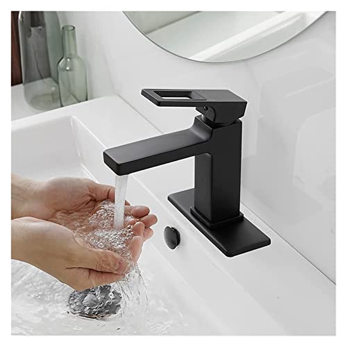 Robinet de lavabo noir mat avec bonde de vidage clic-clac et flexibles pour vasque de salle de bain
