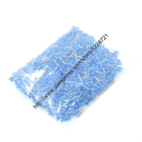 Onvas 1000pcs/pack E2508 Cord End Insulated Terminals Wire Connectors Bootlace Ferrules For 2.5mm2 14 AWG 8mm of Pin Length Brass tube - (Color: blue)