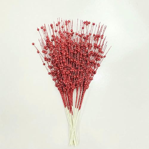 Optxzn Glitter Berry Christmas Branch, Golden Powder Fake Leaves for New Year Party Decoration