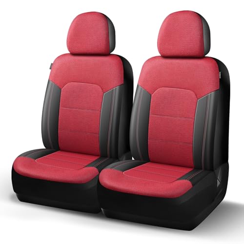 Image of HChengkikz Front Car Seat Covers, Air Mesh, Breathable (Black + Red)