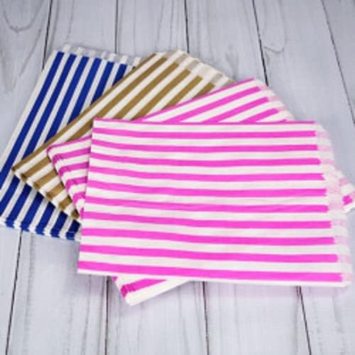 100 Bags - 5" x 7" Pink Candy Stripe Paper Sweet Bags | Premium Quality British Made | Wedding Birthday Party Confectionery Stall