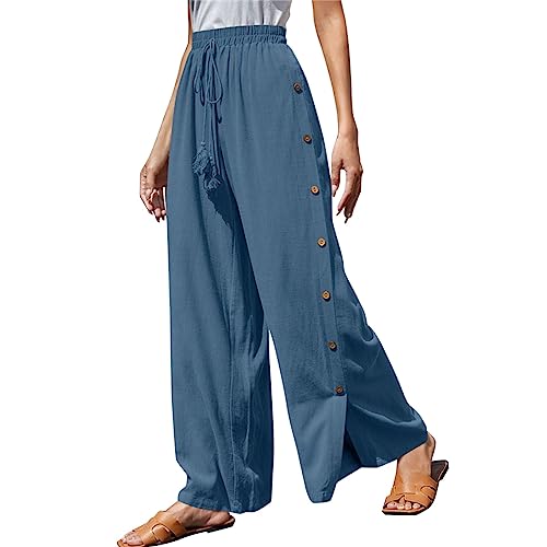 Amazon.com: Side Button Wide Leg Pants for Women Casual Comfy