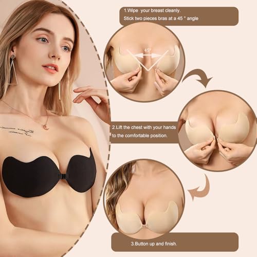 Sutiã adesivo sem alças, push-up, 2 peças, reutilizável, forte aderência, costas nuas, levanta para